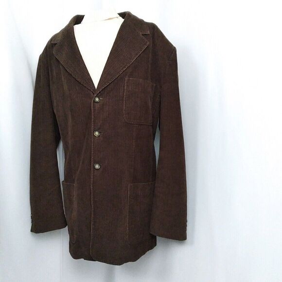 Izod Mens Logo Chocolate Brown Relaxed-Fit Corduroy Sport Coat Blazer XL - Picture 3 of 16